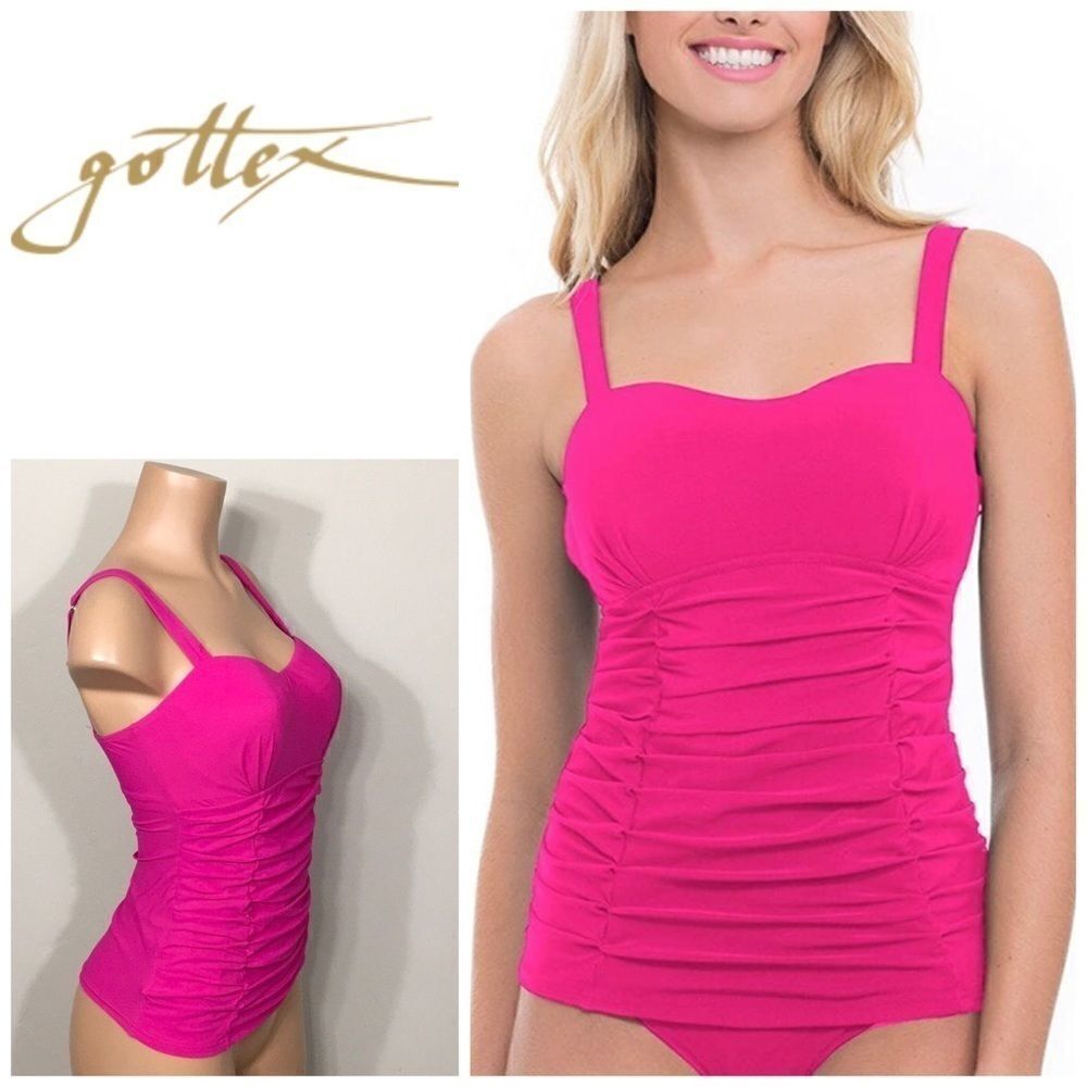 New. Pink Gottex ruched tankini top. 32D. New